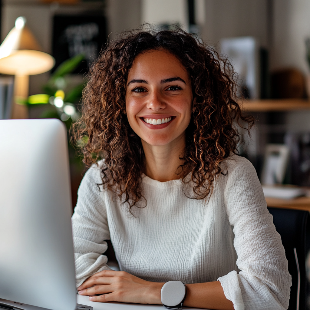 S-Corp owner smiling while reviewing reasonable compensation report on laptop